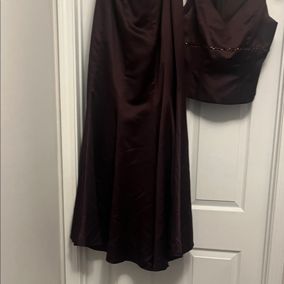 David’s Bridal Elegant Chocolate Two-Piece Dress w/ Small train - Picture 5 of 7